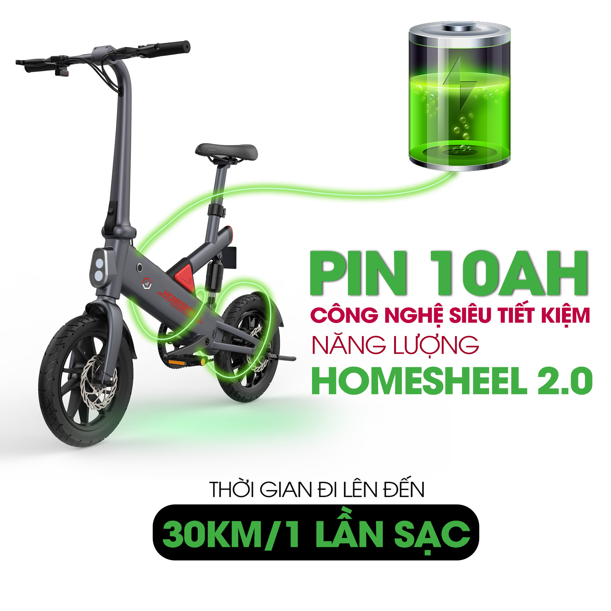 Xe điện trợ lực gấp gọn thông minh Homesheel T6_10Ah Xanh