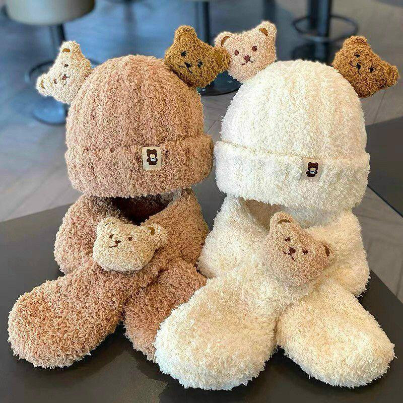 Set Mũ Tai Gấu Kèm Khăn Cho Bé Trai Và Bé Gái