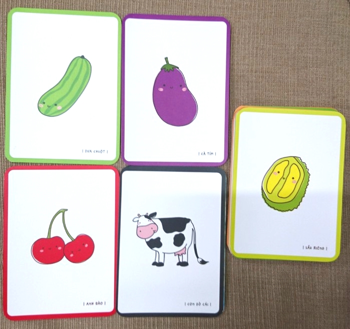 Bộ 30 thẻ học song ngữ (flashcard) dành cho trẻ 0-6 tuổi chủ đề rau củ quả + động vật (vegetables + fruits + animals)