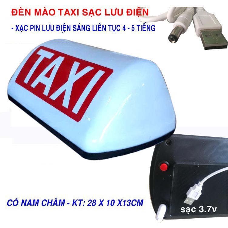 Đèn mào taxi sạc lưu điện 6-7h, đế nam châm