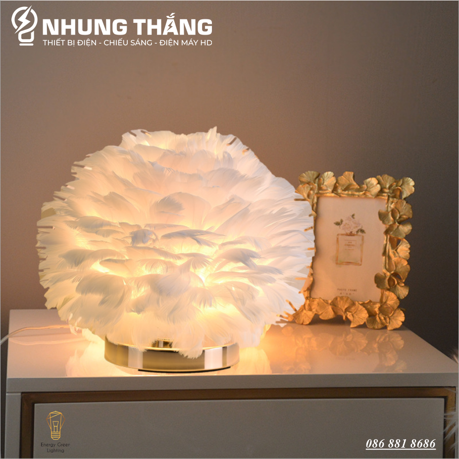 Đèn Bàn Lông Vũ RH-307 Kiểu Dáng Hiện Đại,Sang Trọng - 3 Màu Sắc Thanh Lịch - Tặng Kèm 1 Bóng Led 3 Chế Độ Ánh Sáng