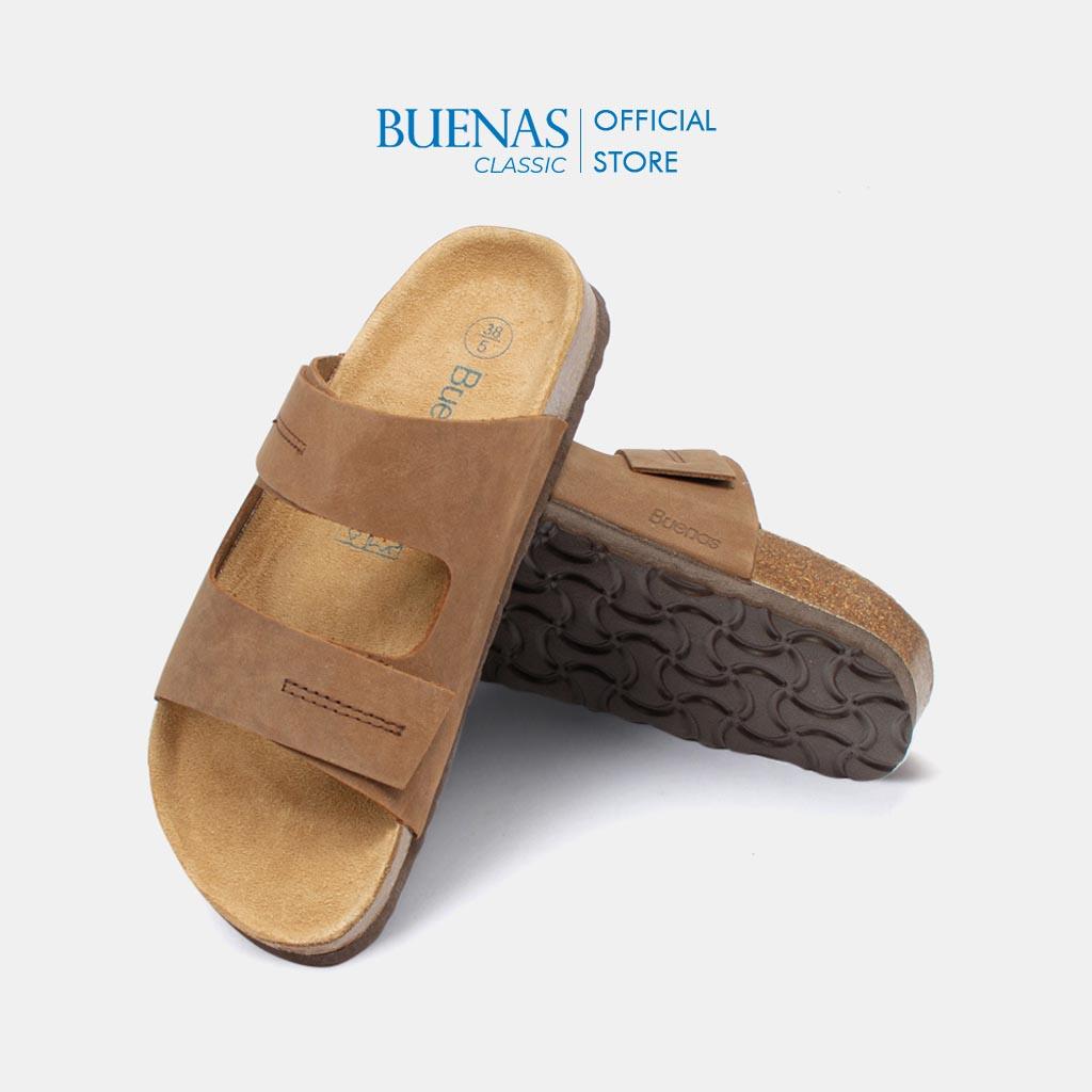 Dép đế trấu nam nữ da bò unisex birken quai ngang Buenas - BB04