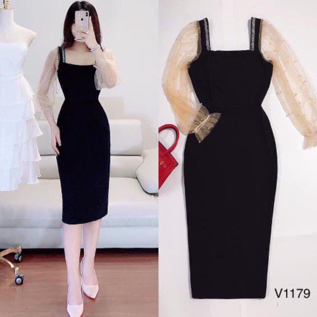 Đầm body tay dài phối lưới kết hạt