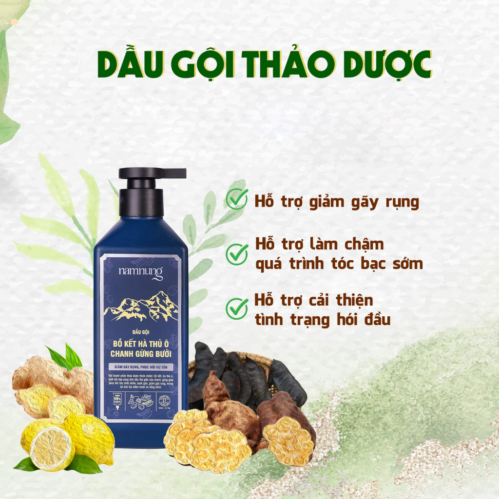 Combo Gội Xả Bồ kết Hà Thủ Ô Chanh Gừng Nam Nung Ngăn Ngừa Rụng,Giúp Mọc Tóc Con