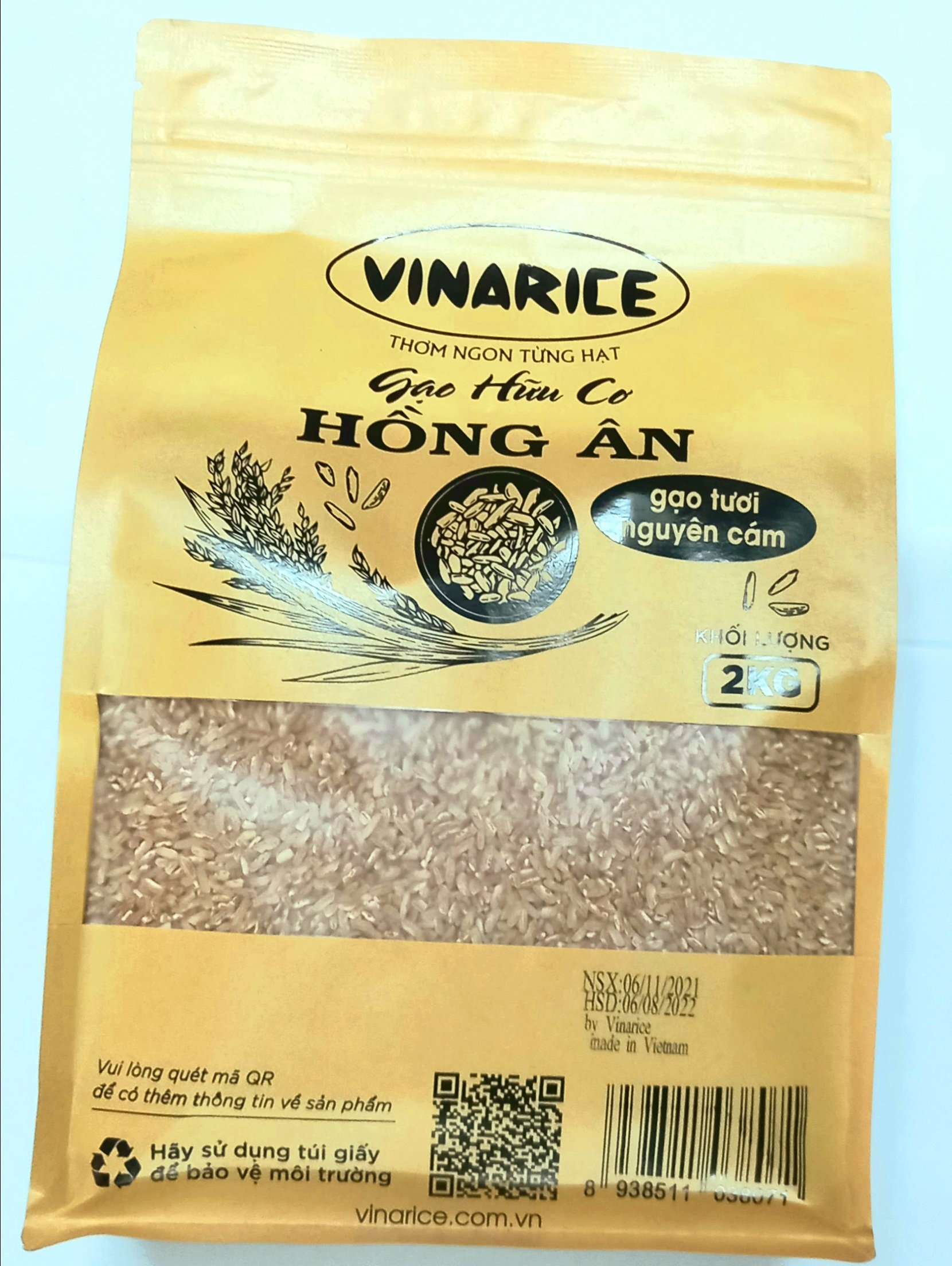 Hình ảnh Gạo Hữu Cơ Hồng Ân 2kg - gạo tươi nguyên cám, nhiều dinh dưỡng tốt cho sức khỏe