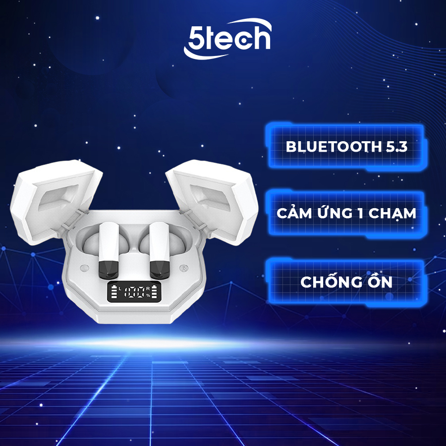 Tai nghe bluetooth 5TECH không dây hàng chính hãng, tai phone nhét tai TWS 5.0 kết nối nhanh, ổn định, màn hình LED nghe nhạc chơi game âm thanh cực đỉnh 