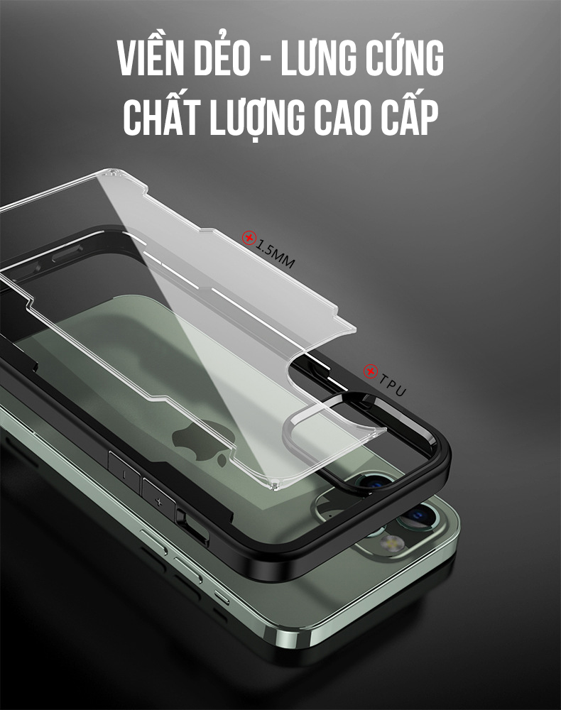 Ốp lưng chống sốc lưng trong cao cấp dành cho iPhone 12 / 12 Pro / 12 Pro Max / 12 Mini - Hàng chính hãng