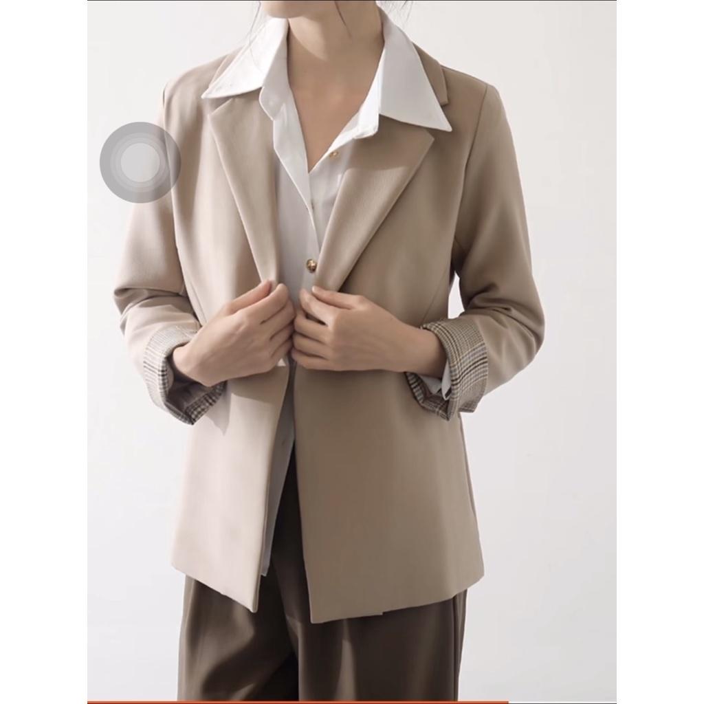 Áo Blazer Nữ Áo Vest 2 Lớp Tay Áo Phối Caro Túi Chéo, Áo Vest 2 Lớp (Kèm Video và Ảnh Thật)- Sarang Clothing