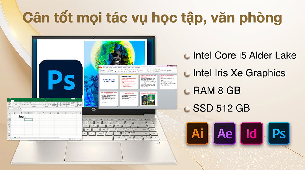 Máy Tính Xách Tay Laptop HP Pavilion 14-DV2033TU (Core i5-1235U, 8GB Ram, 512GB SSD, Intel Iris Xe, 14 inch FHD IPS, Win11H, Vàng) - Hàng Chính Hãng