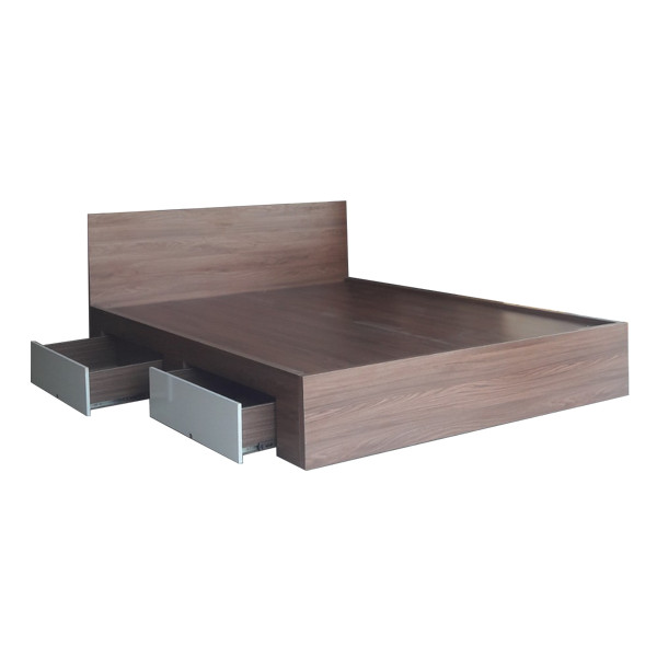 Giường Ngủ Gỗ MDF Phủ Melamine Ngăn Kéo Màu Óc Chó + Trắng HK 577