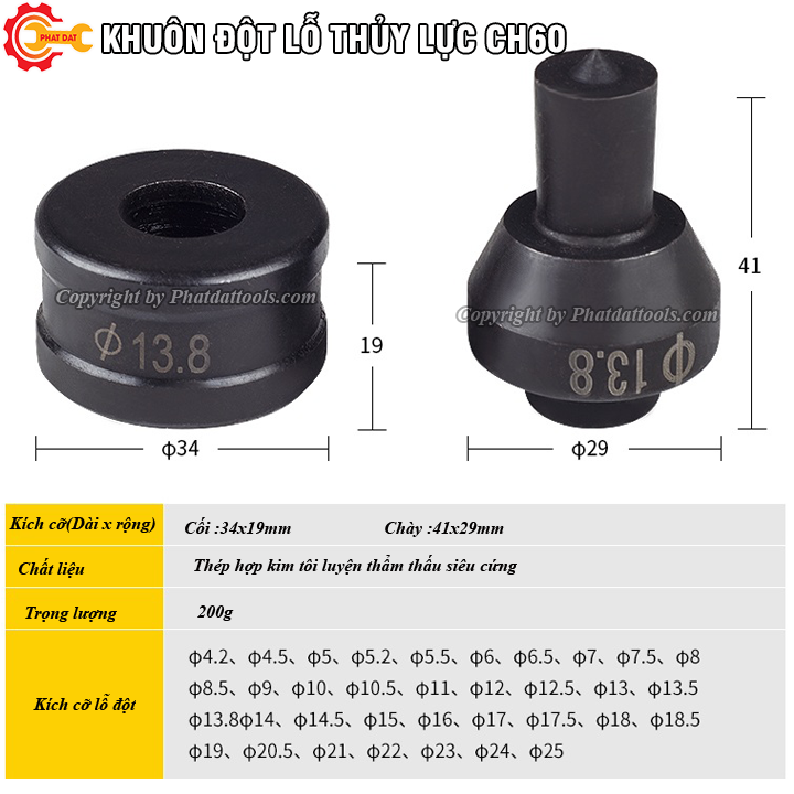 Khuôn đột lỗ tròn cho máy đột lỗ thủy lực CH60