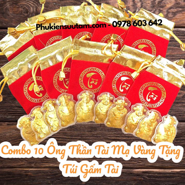 Combo 10 Ông Thần Tài Mạ Vàng Tặng Túi Gấm Tài, kích thước: 5cmx4cm, màu vàng - SP005960