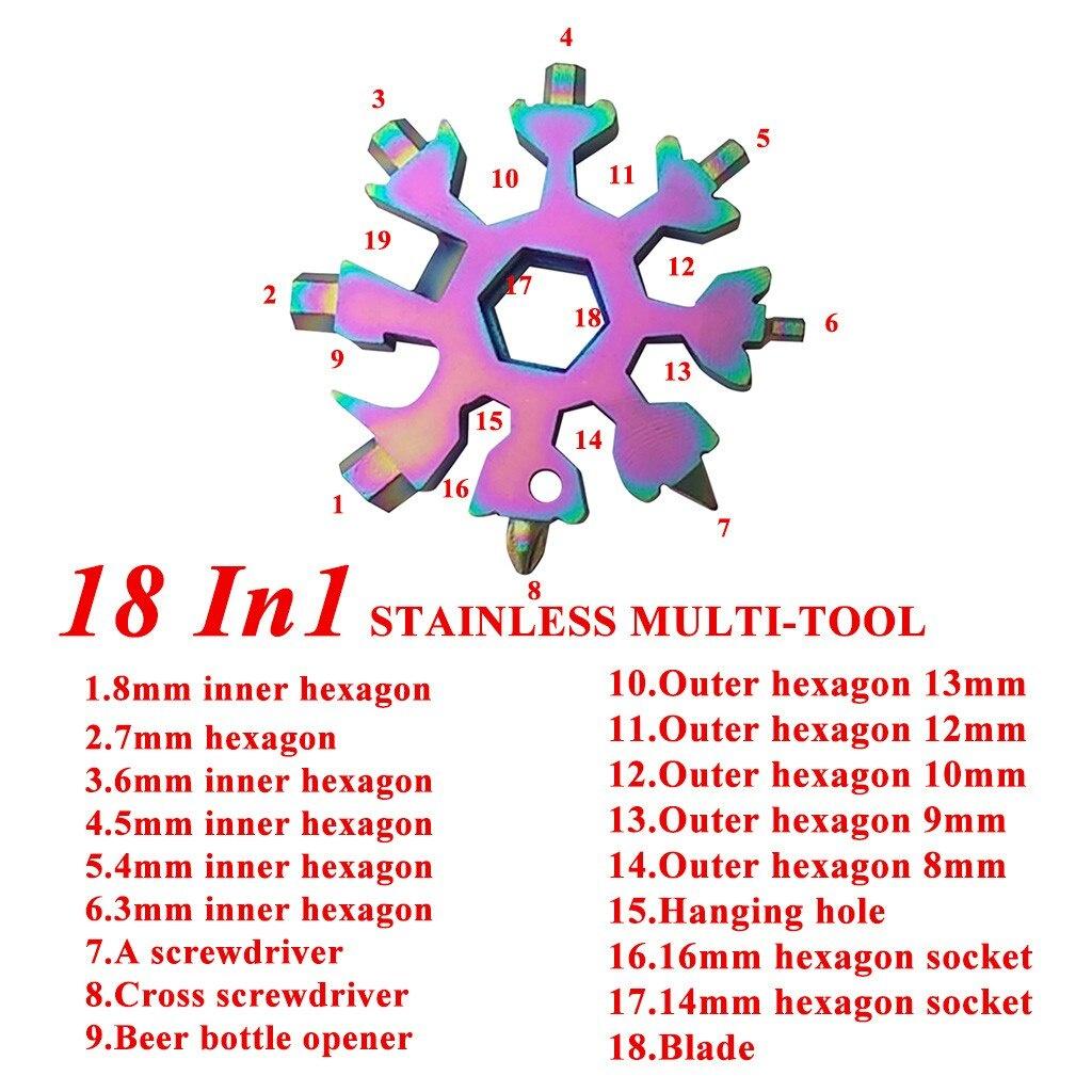 18 In 1 Snowflake Snow Wrench Tool Spanner Hex Wrench Multifunction Camping Outdoor Survive Tools Bottle Opener Screwdriver