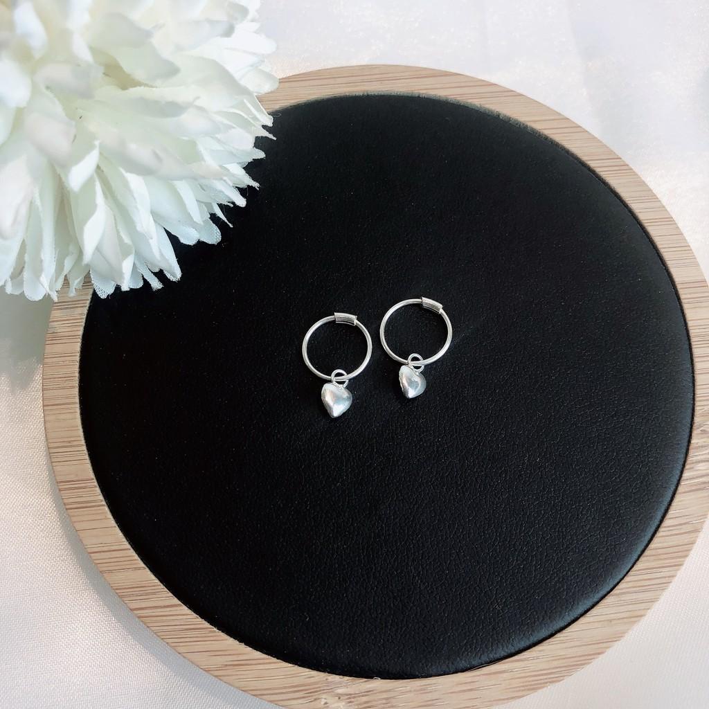 Khuyên Tai Bạc S99 CaoBac Silver Dáng Tròn Móc Tim Treo Dành Cho Nữ- Bạc Ta Cao Cấp - Trang Sức Cáo Bạc JEWELLERY