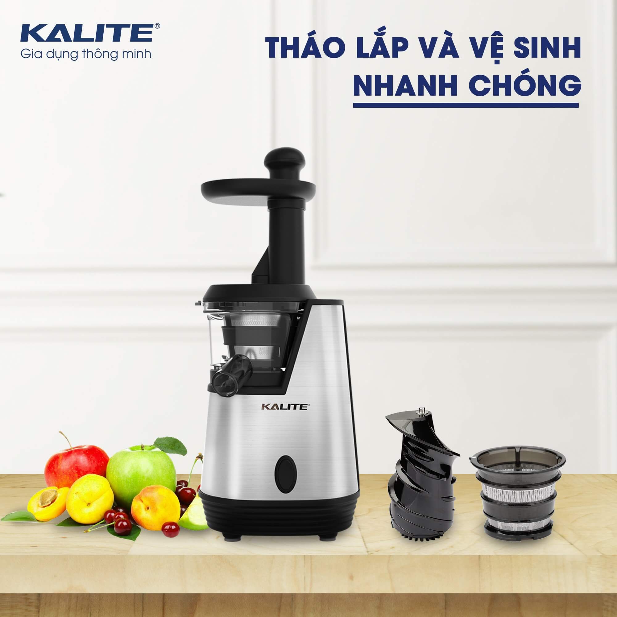 Máy Ép Trái Cây, Máy Ép Chậm KALITE KSJ4413 Công Nghệ Châu Âu Dung Tích 350 ML Công Suất 20 0W - Hàng Chính Hãng