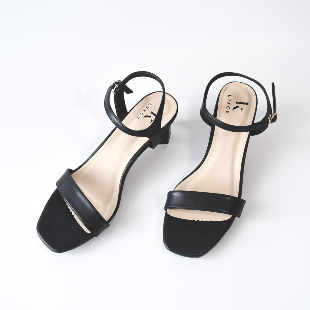 Sandal cao gót nữ 6cm gót lục giác phối dây thời trang sang trọng lịch sự quý phái da tổng hợp Lykoe L-Bazzie