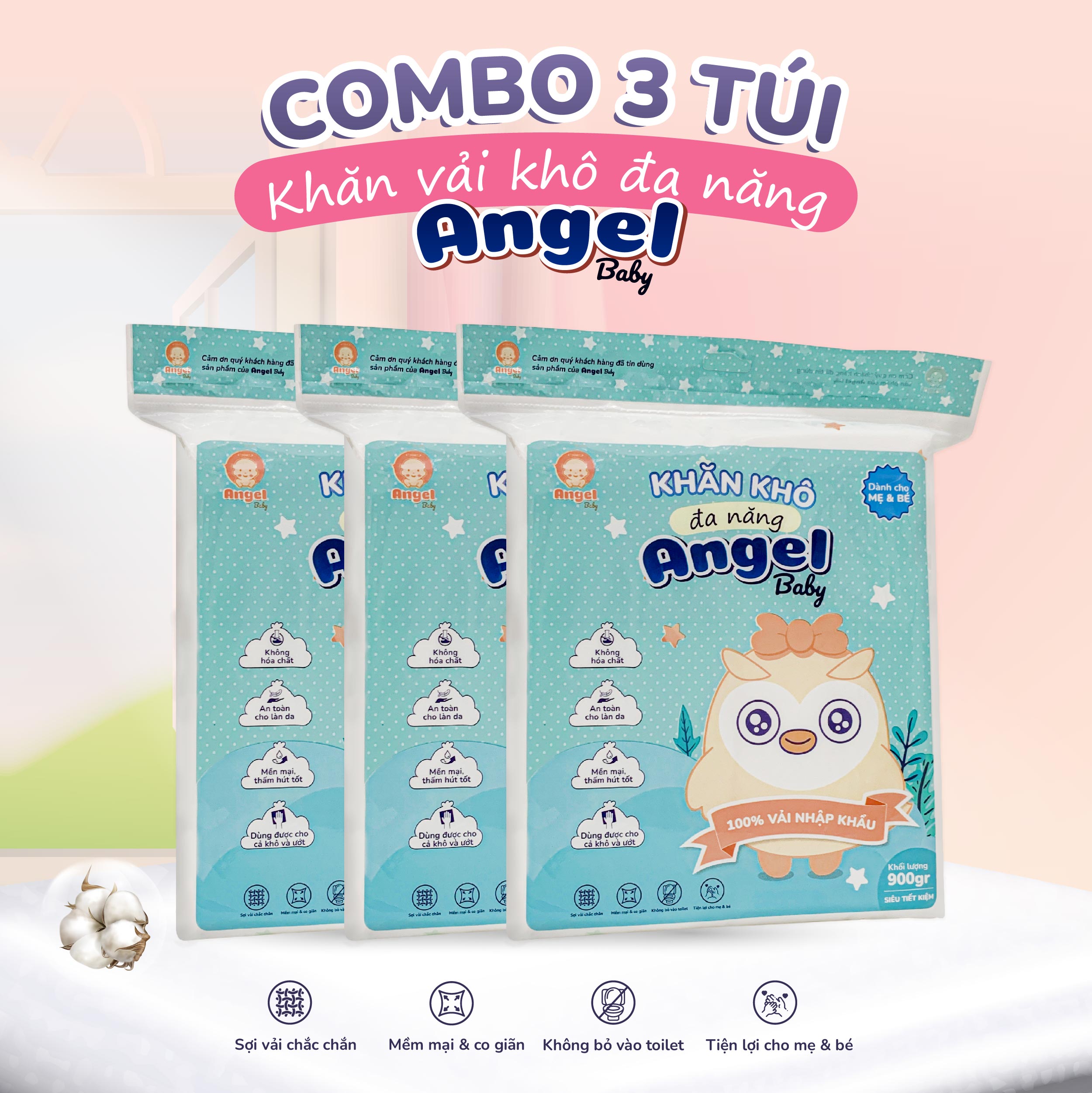 Khăn khô đa năng, khăn lau cho bé, khăn tẩy trang đa năng