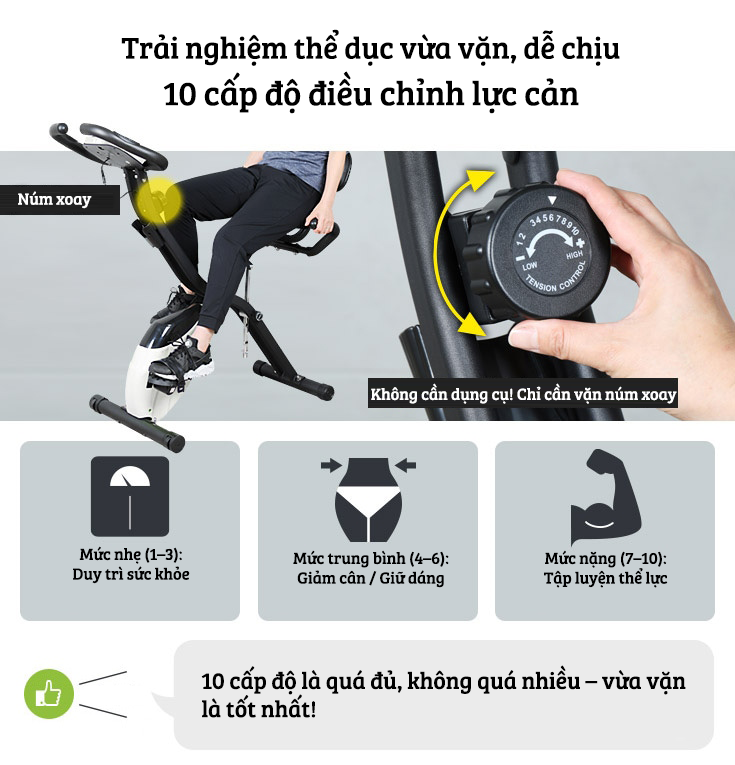 Xe đạp thể thao tại nhà gấp gọn 10 cấp độ kháng lực cảm biến nhịp tim hoạt động êm ái tải trọng 120kg