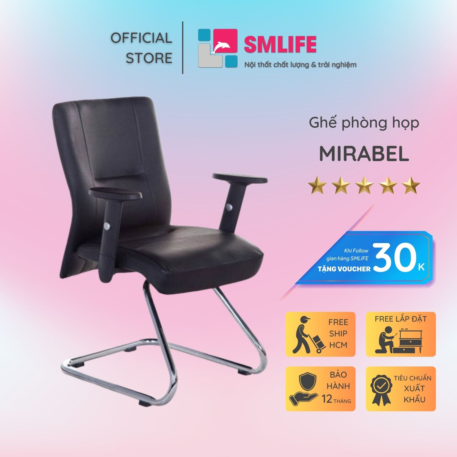 Ghế phòng họp chân quỳ inox bọc da SMLIFE Mirabel