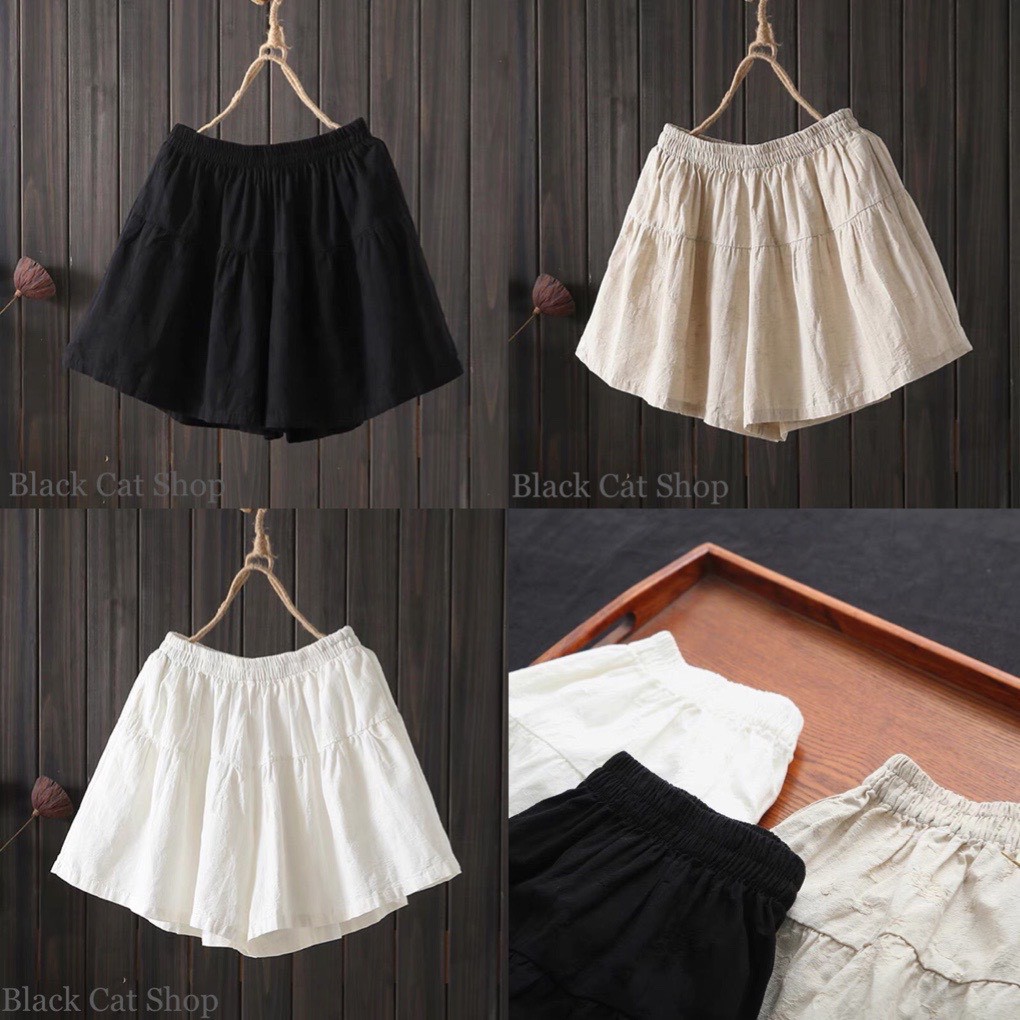 Quần nữ đùi quần short giả váy chất đũi 3 màu năng động