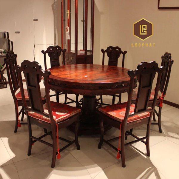 Bộ bàn ăn tròn Gia Bảo gỗ cẩm lai cổ điển - BA028