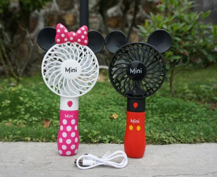 Quạt mini cầm tay chuột Mickey 3018, tặng kèm 1 gương mini (màu ngẫu nhiên)