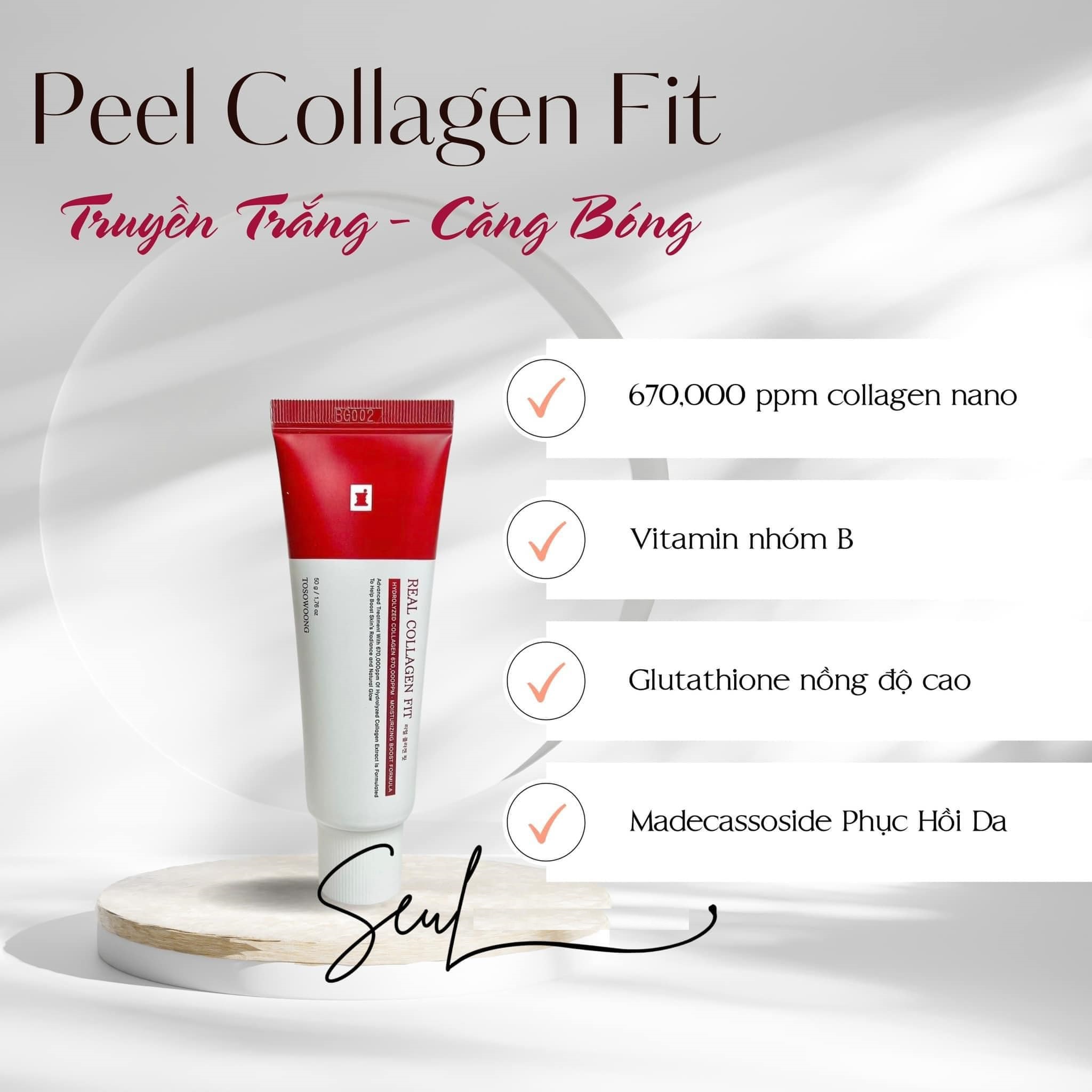 Peel Da Collagen Nano Căng Bóng,Real Collagen Fit 50ml Hàn Quốc Giúp da trắng sáng, mịn màng