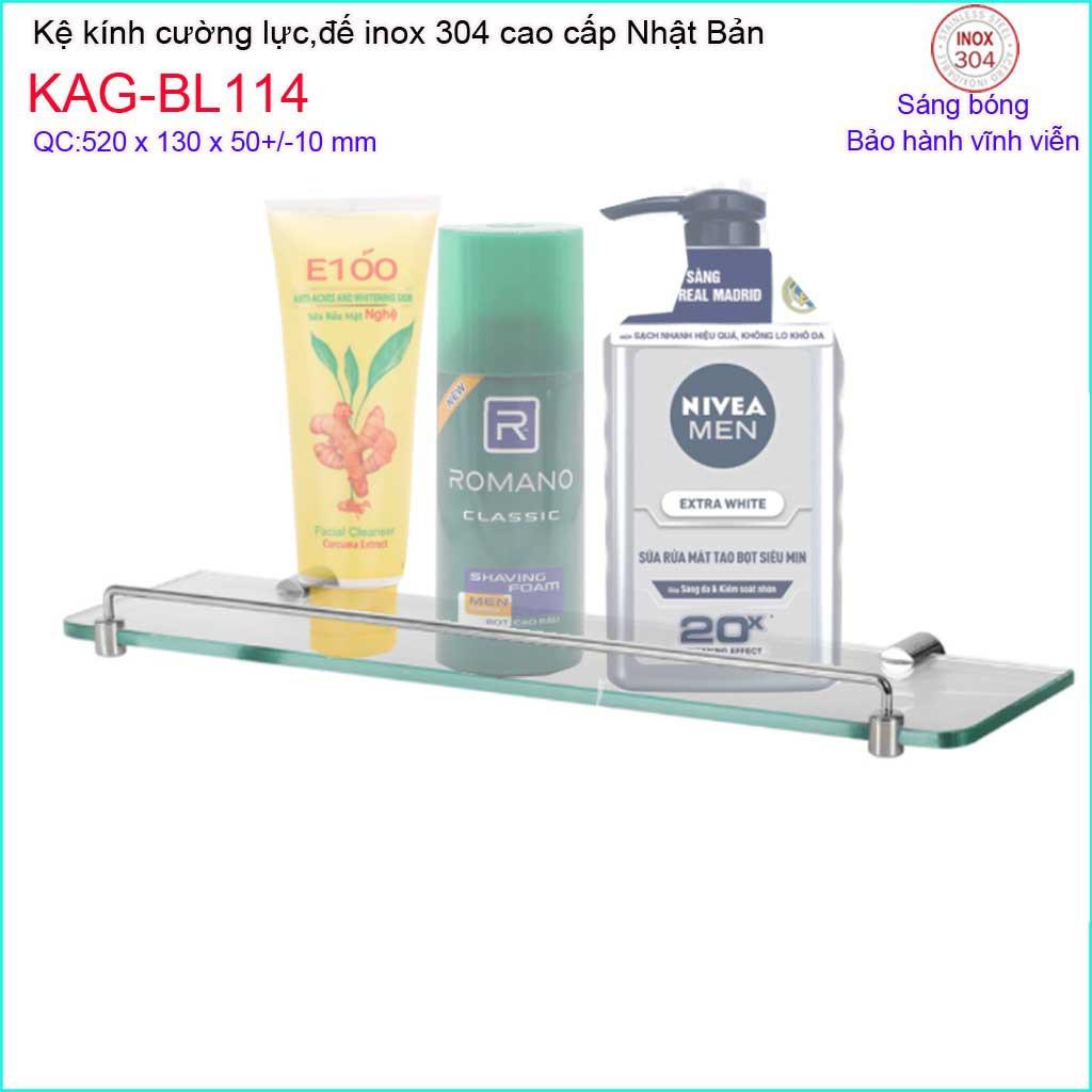 Kệ kính nhà tắm Inox 304 Nhật Bản, Kệ kiếng cường lực-kệ gương Inox Kace