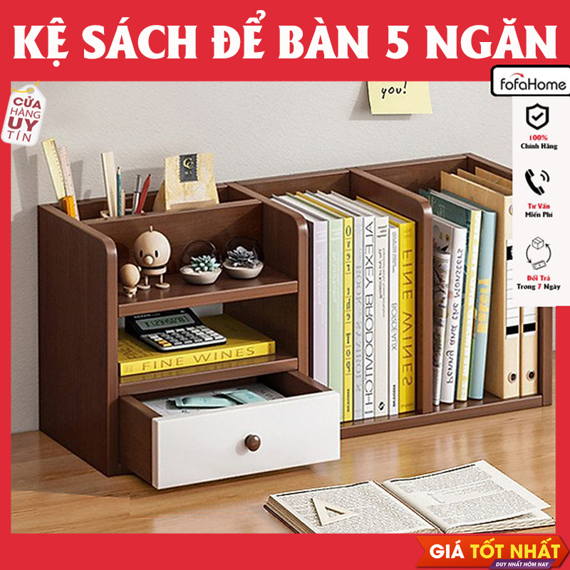 Kệ Sách Gỗ MDF Để Bàn 5 Ngăn 1 Ngăn Kéo, Tủ Hồ Sơ Tài Liệu Để Phòng Làm Việc Cao Cấp