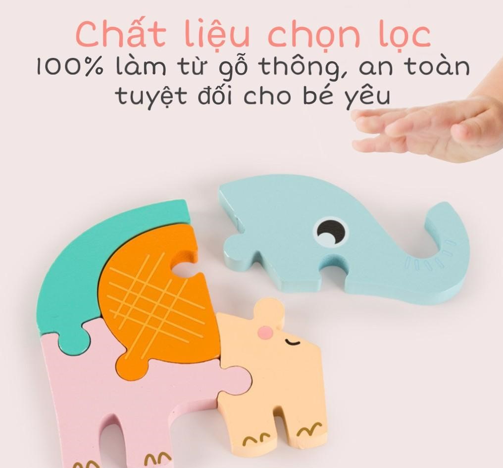 Đồ chơi ghép hình nổi 3D bằng gỗ chủ đề con vật và phương tiện ngộ nghĩnh kích thước 15x15cm