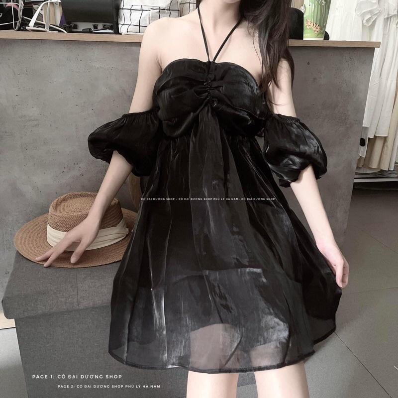 Váy voan trễ vai buộc dây cổ