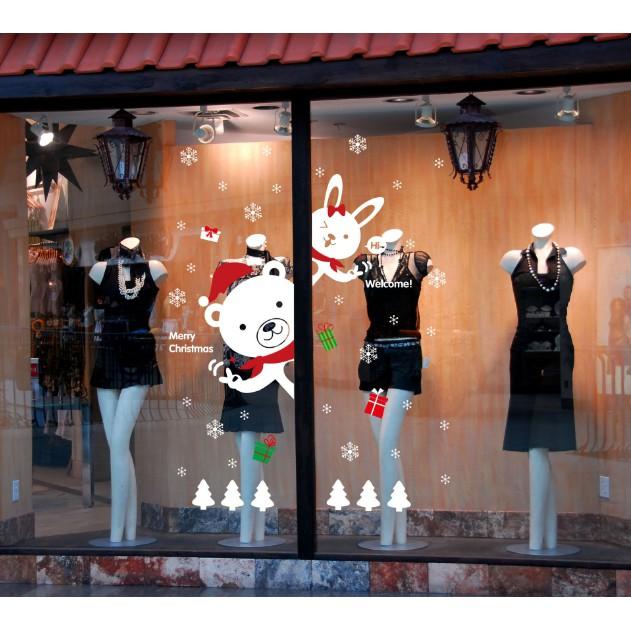 Decal trang trí Noel - Gấu Thỏ Trắng chào đón giáng sinh
