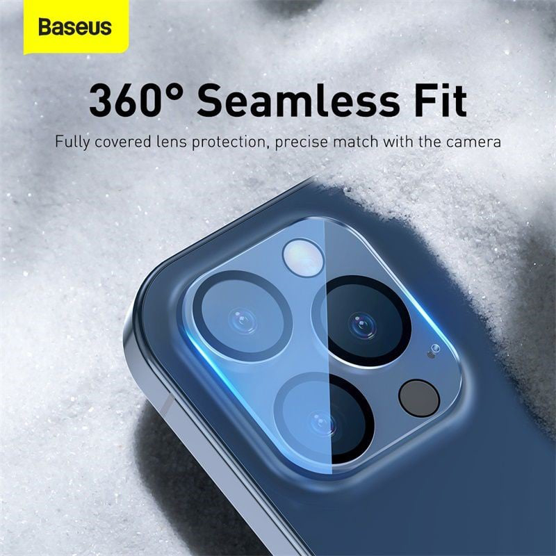 (Mua 1 tặng 1) Miếng dán kính cường lực Full bảo vệ Camera cho iPhone 12 Pro Max hiệu Baseus Full-Frame Lens Film mang lại khả năng giữ nguyên chất lượng ảnh chụp (độ cứng 9H, mỏng 0.3mm, tặng kèm khung tự dán tại nhà) - Hàng nhập khẩu