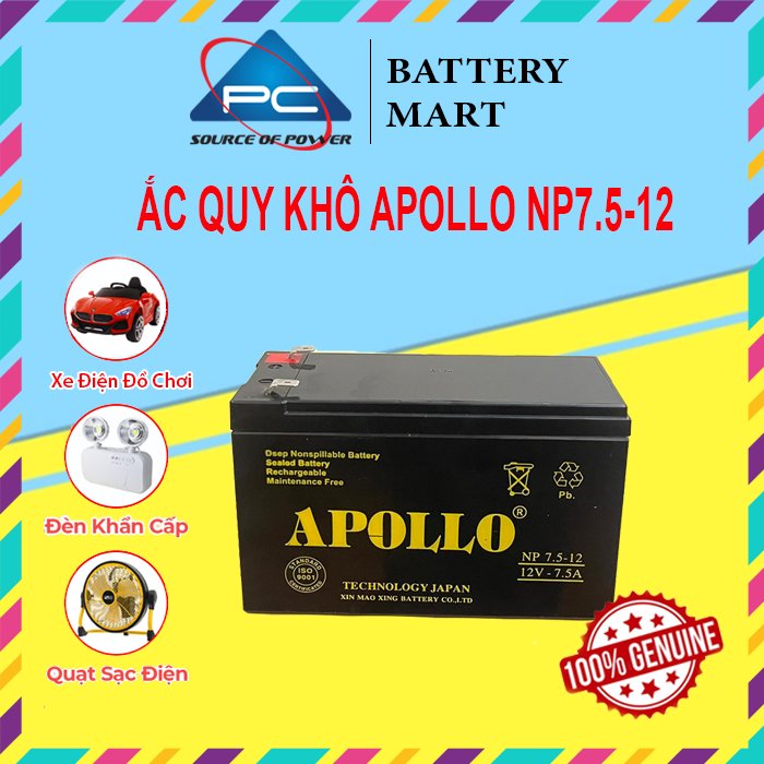 Ắc Quy Apollo NP7.5-12 12V-7.5AH, dùng cho xe điện trẻ em, UPS, loa kéo, hệ thống báo cháy...