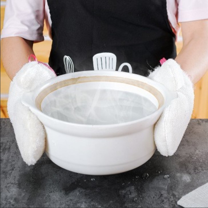 Găng tay sợi tre rửa bát 2 lớp chống thấm nước, găng tay đa năng vệ sinh nhà bếp