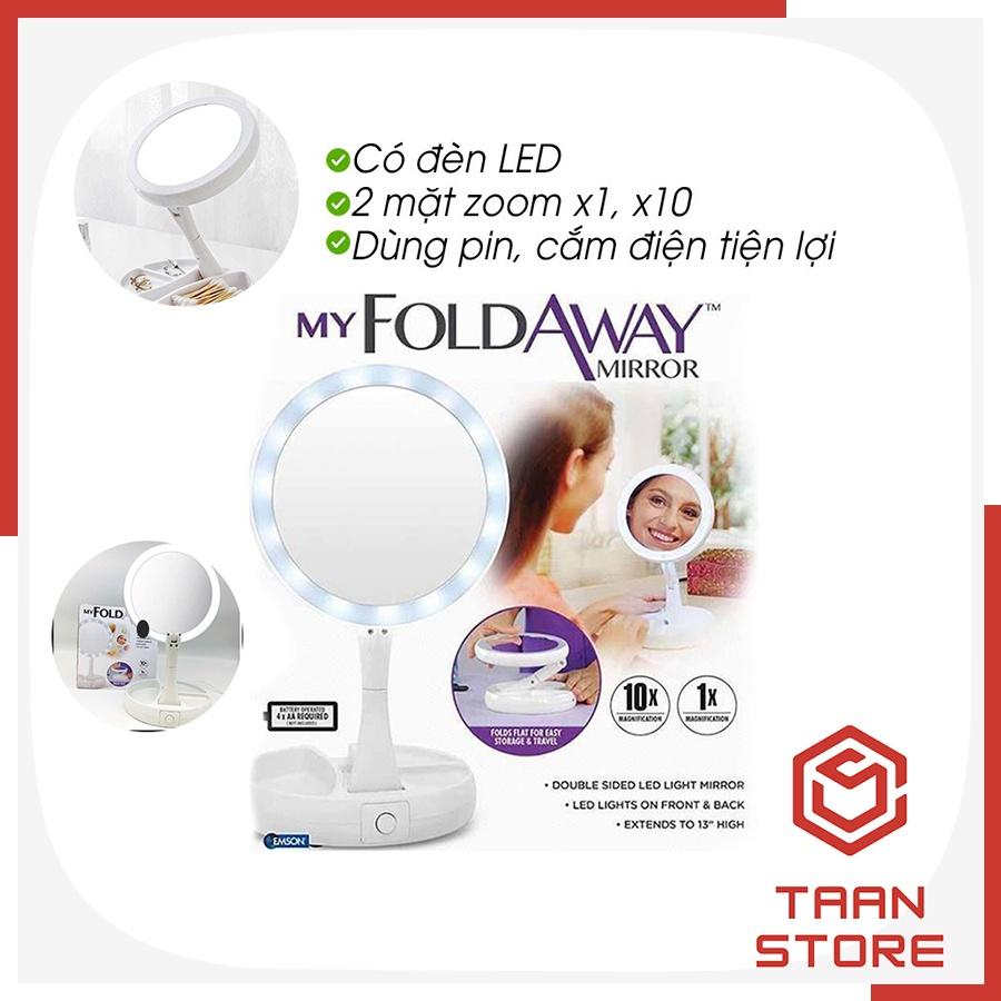 Gương Trang Điểm Có Đèn LED 2 Mặt Xoay 360 độ Dùng Pin và Cắm Điện Trực Tiếp Tiện Lợi