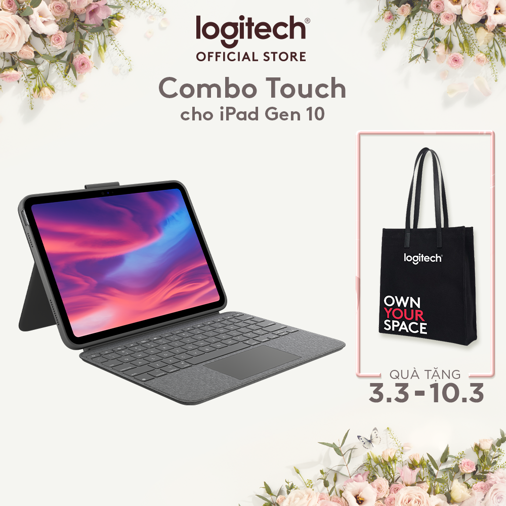 Bao da kèm phím Logitech Combo Touch dành cho iPad 10.9 inch Gen 10 - Có thể tháo rời, Trackpad siêu nhạy, chiếu sáng nền - Hàng chính hãng