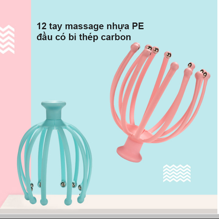 Dụng cụ massage đầu với 12 tay nhựa PE có bi lớn 8mm bằng thép