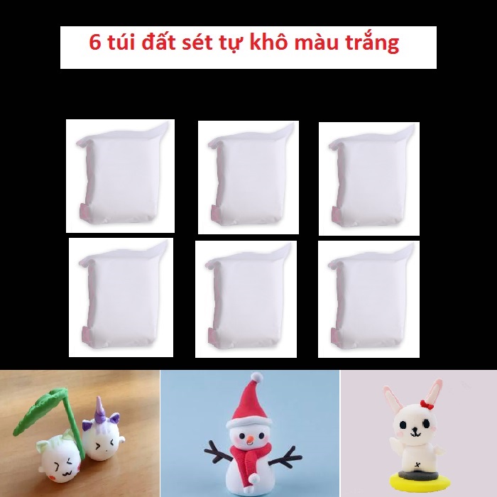 [Lốc 6 màu trắng ] Đất sét nhật tự khô an toàn  cao cấp Softclay nặn hình, làm Butter slime