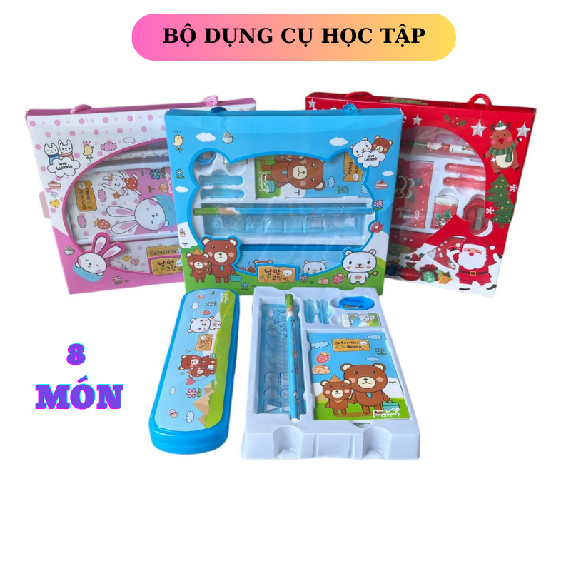 BỘ ĐỒ DÙNG HỌC TẬP BAO GỒM 8 MÓN SIÊU TIỆN LỢI CHO BÉ-HT