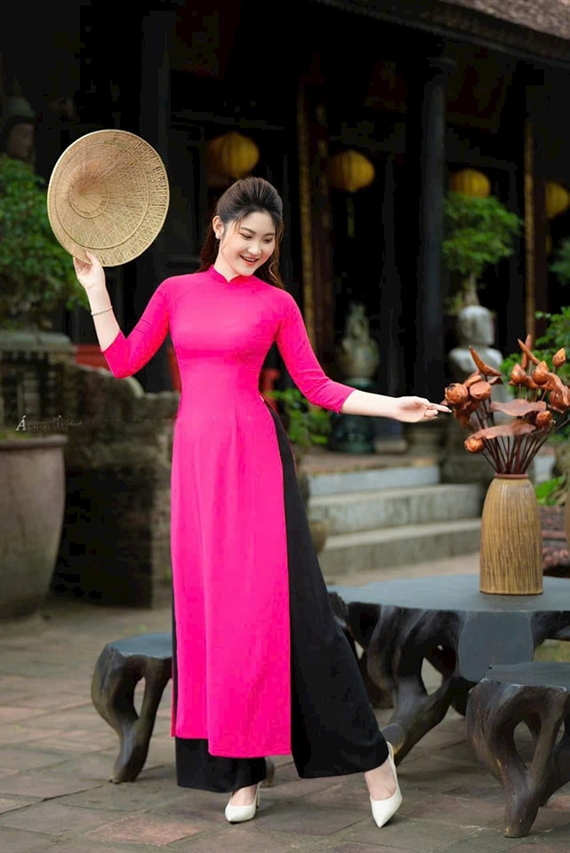 Set áo dài lụa truyền thống màu trơn tay dài