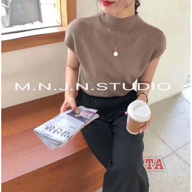 Áo len mịn tay cộc cổ cao, Áo len vai hến chất đẹp eo bo chun AL1923 - NhiNhi Shop