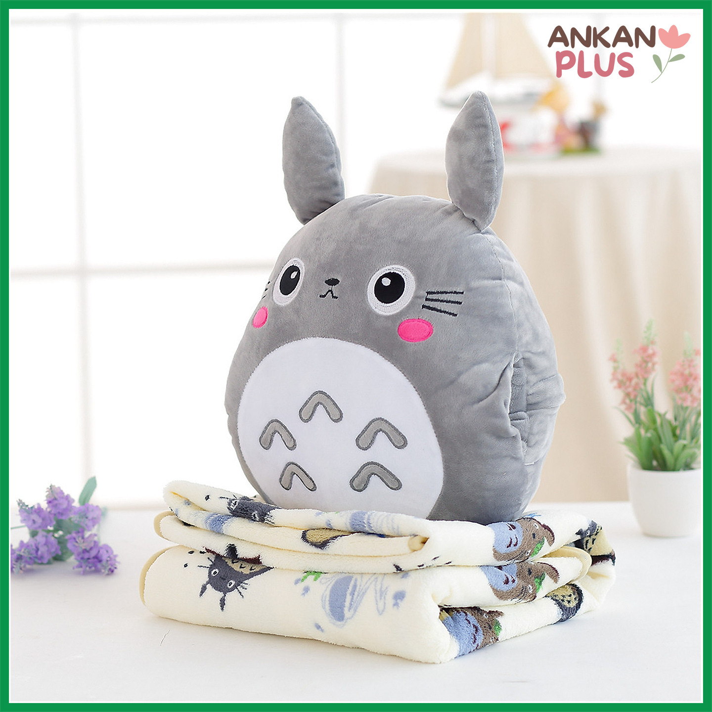 Bộ Chăn Gối Văn Phòng 3 Trong 1 Hình Thỏ Xám Và Thỏ Hồng TOTORO Xinh Đẹp