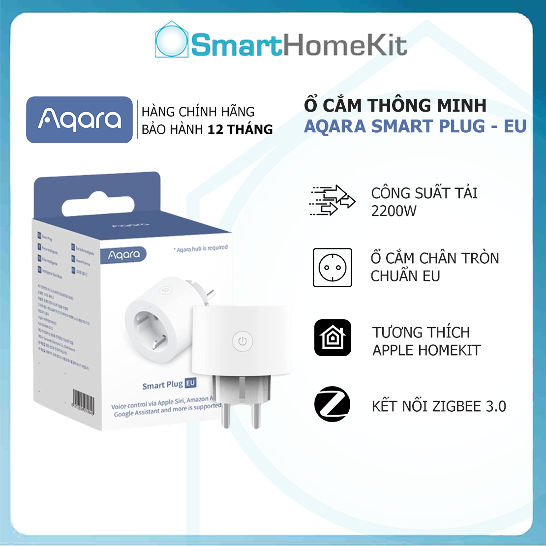 Ổ cắm thông minh Aqara Smart Plug SP-EUC01 chuẩn EU - Bản Quốc Tế - Hàng Chính Hãng