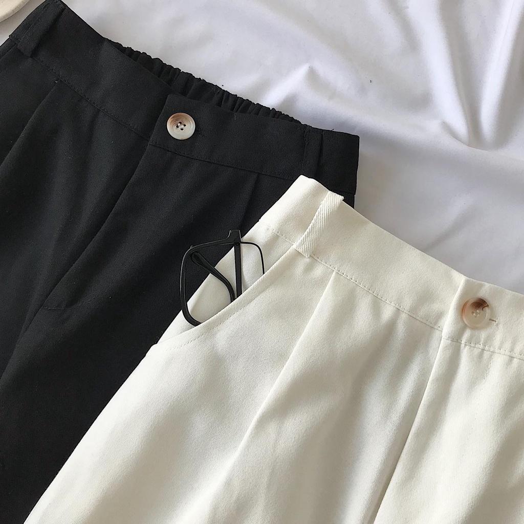 Quần Kaki Dáng Suông Cạp Cao Nữ Quần Ống Đứng Form Rộng Lưng Chun ACHE Phong Cách Ulzzang Chuẩn Hàn 2 Màu Trắng Đen 2778