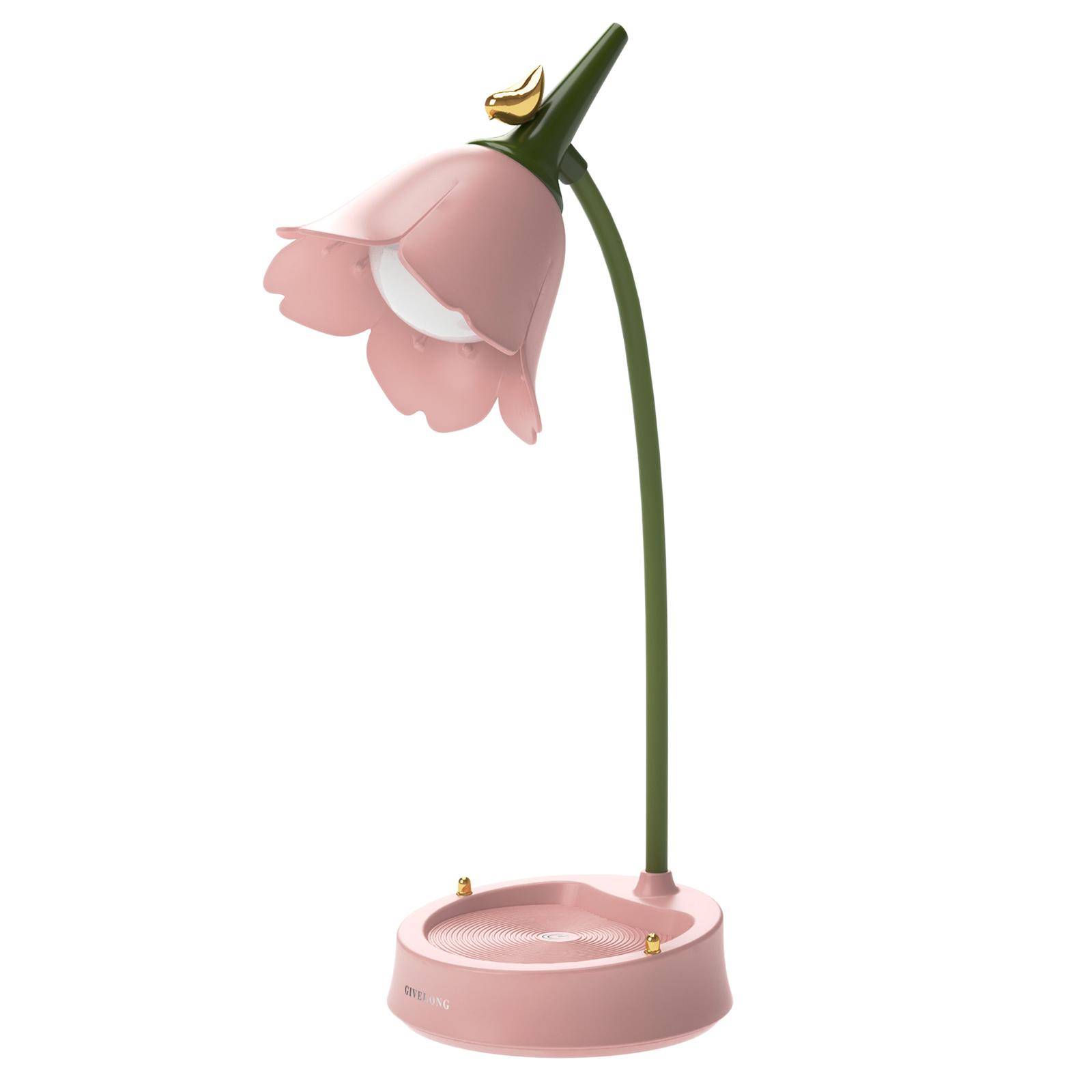 Desk Lamp for Kids - Flower LED Charging Table Lamp Eye Protection Small Desk Lamps for Reading,Study and Office, Adjustable Brightness