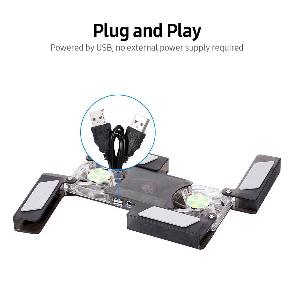 Đế làm mát máy tính xách tay hỗ trợ USB Thiết kế quạt kép với miếng chống trượt
