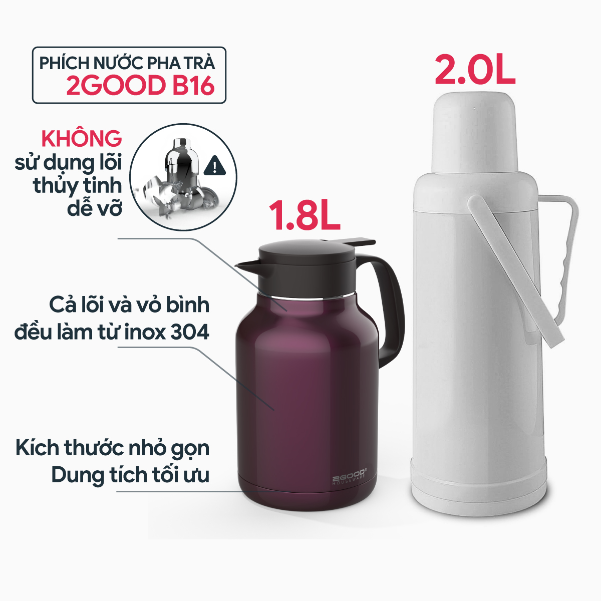 Phích Pha Trà Giữ Nhiệt 2GOOD FLASK B16 (1.8L)