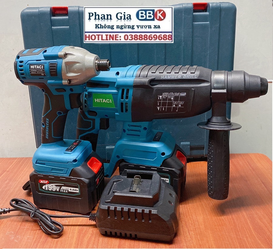 Bộ Combo 2 Máy Khoan Gồm Máy Khoan Đục Bê Tông Và Máy Chuyến Vít 199V - Động Cơ Không Chổi Than - Tặng Hộp Đựng