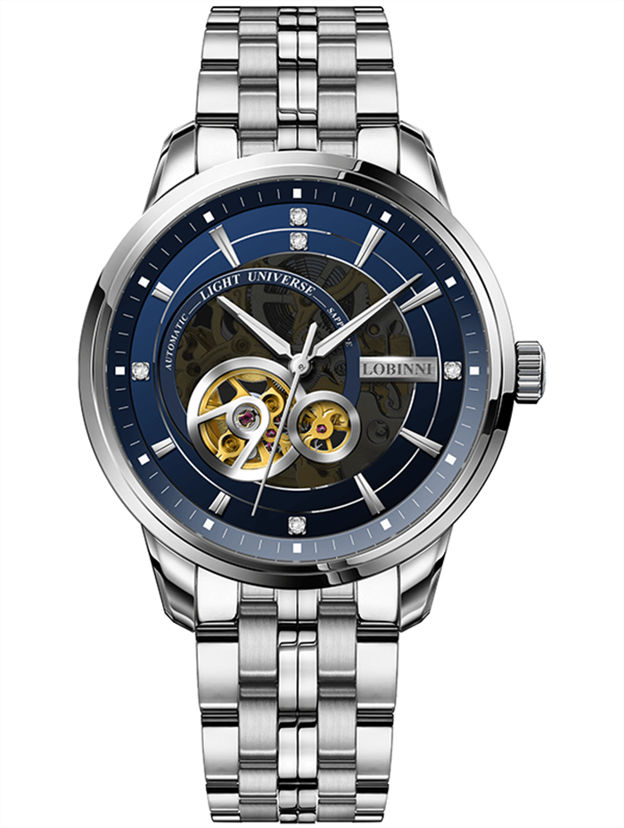 Đồng hồ nam Lobinni L5013-4 Chính hãng Thụy sỹ ,Kính sapphire nguyên khối ,chống xước,chống nước 50m,mặt xanh vỏ trắng dây thép không gỉ 316L,Đồng hồ cơ  bảo hành 24 tháng, hàng mới 100%,thiết kế lộ cơ trẻ trung và sang trọng